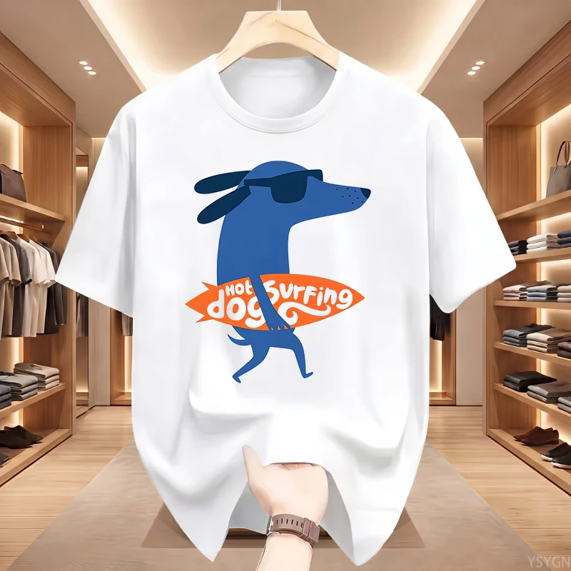 Vintage Surfing Dog Graphic Tee for Trendy Style