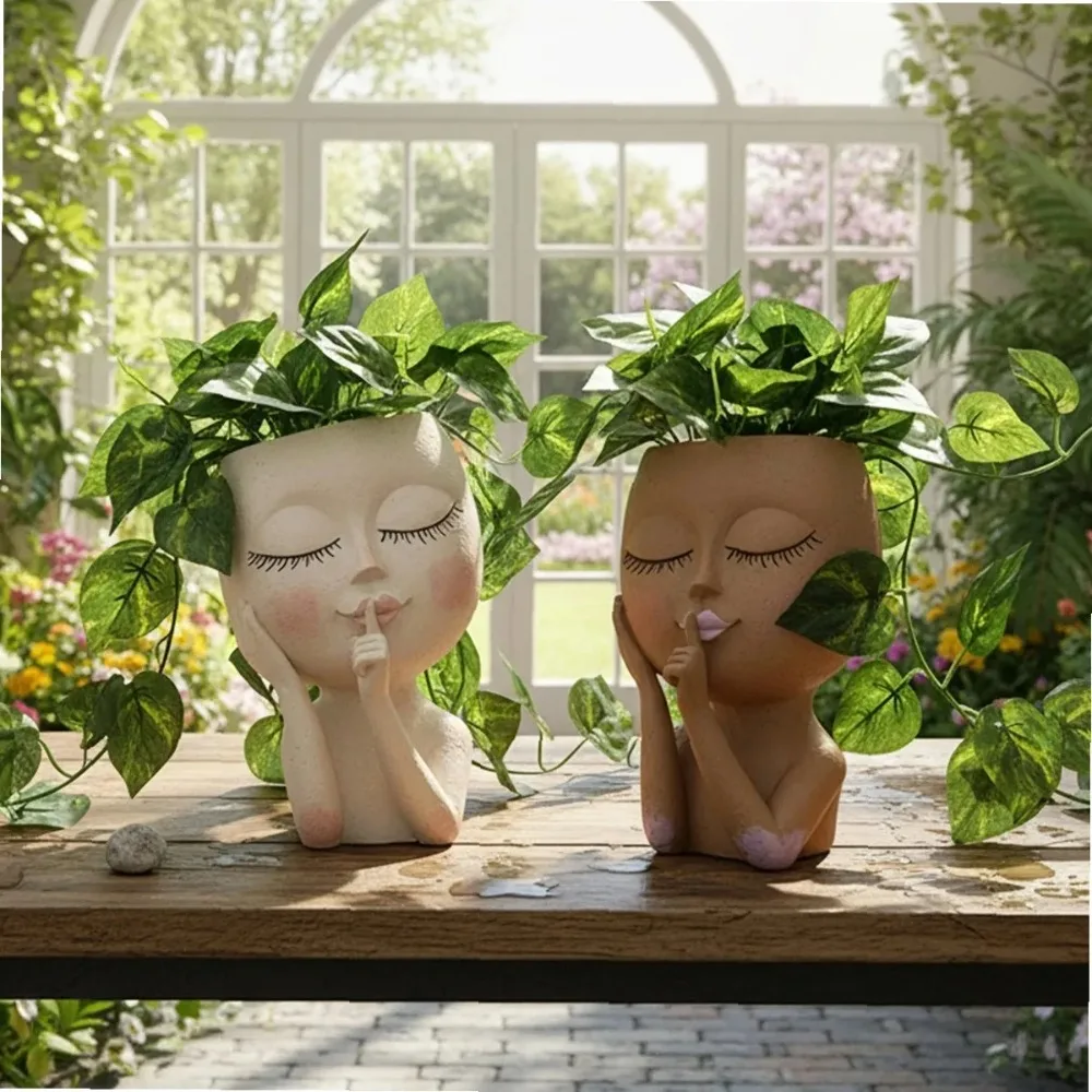 1PC, Flowerpots Decorated with Closed Eyes Dolls, Garden Doll Flowerpots, and Flowerpots Decorated with Resin Material