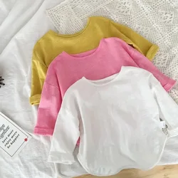 Primavera autunno neonate Tees cotone solido manica lunga neonata canottiera allentata Casual girocollo bambini bambini ragazza top