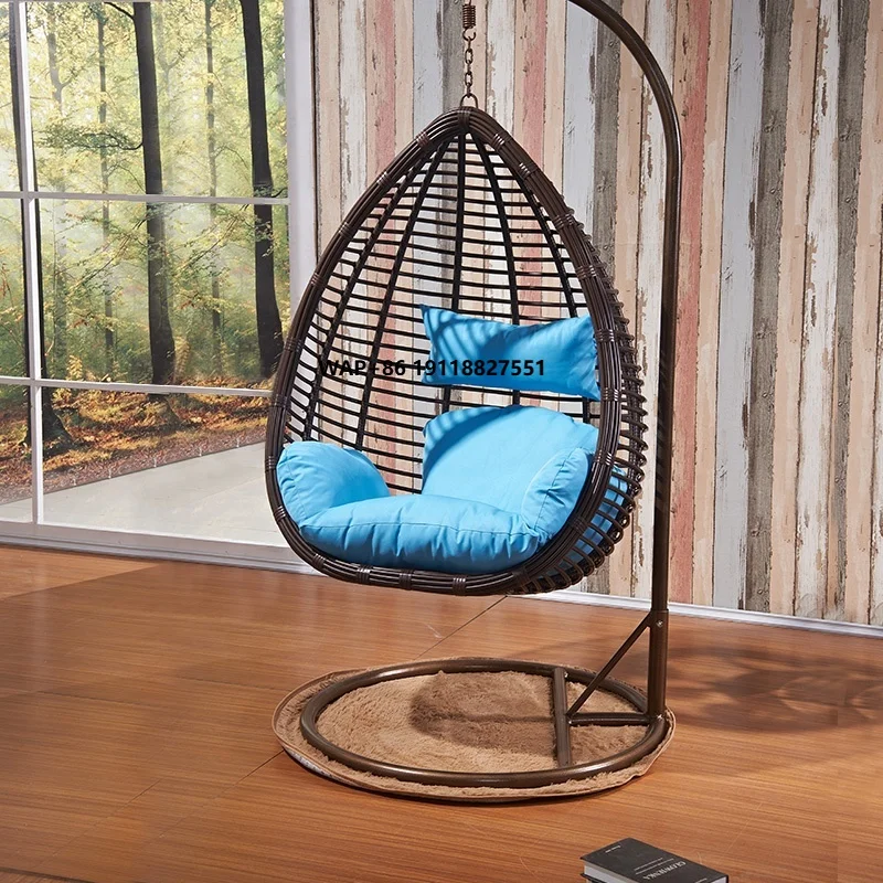 

Adjustable pink Black Double Hammock Pear Shape Cane PE Rattan Chair With Cushion