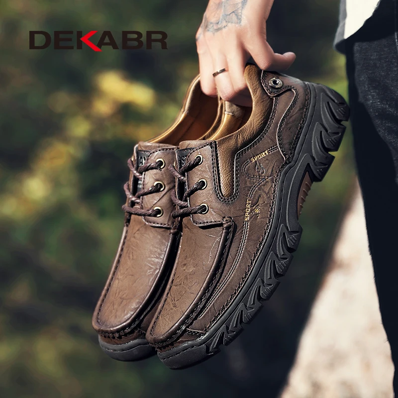 DEKABR Handmade Men Oxford Shoes Retro Leisure Genuine Leather Casual Flat Shoes Brand Non-slip Dress Shoes Vintage Tooling