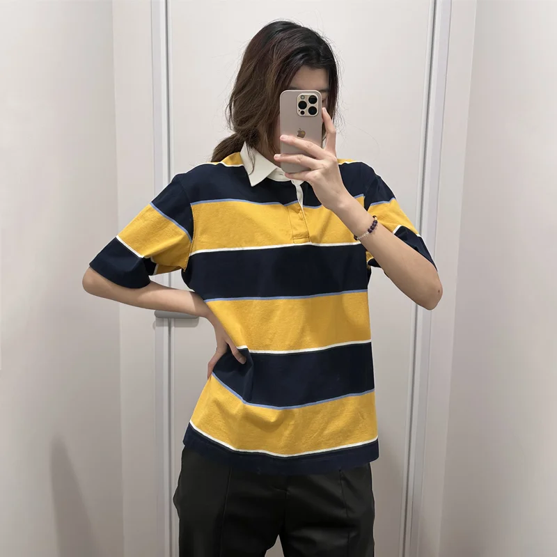 

New 2023 Summer Men's Casual Stripe irt Loose ort Sve Comfortable Cotton Polyester Blend Commute Sle URHM Brand