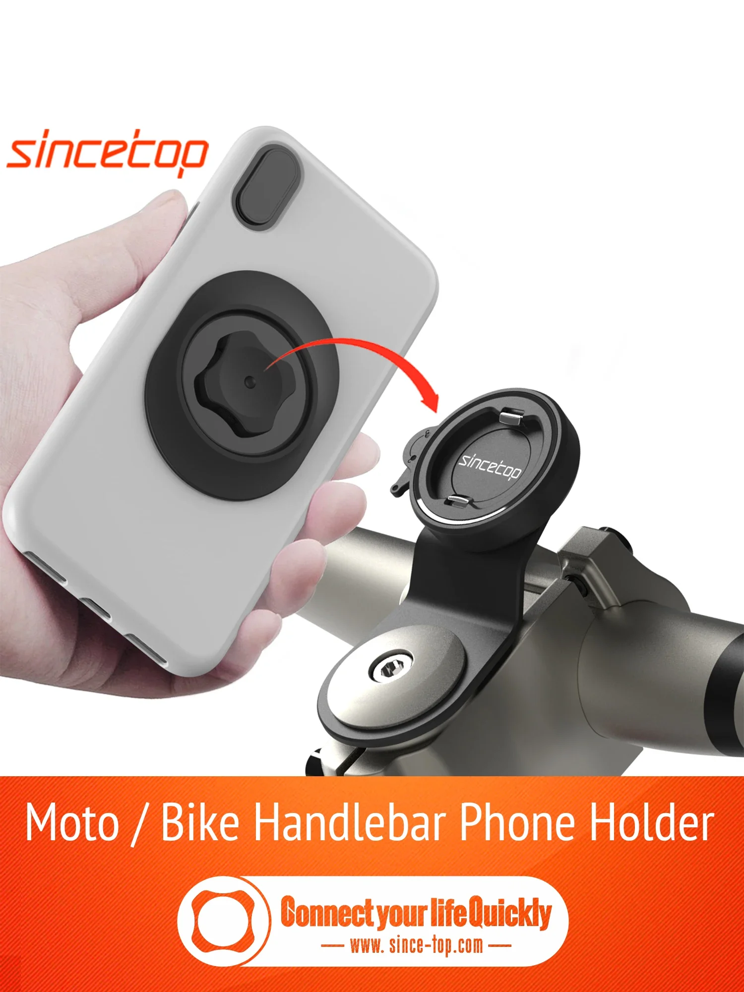 Bike Stem Phone Mount,Bicycle Phone Holder,Aluminum Handlebar Phone Cycling Clip Mountain/Road Bike Quick Lock Attach/Detach