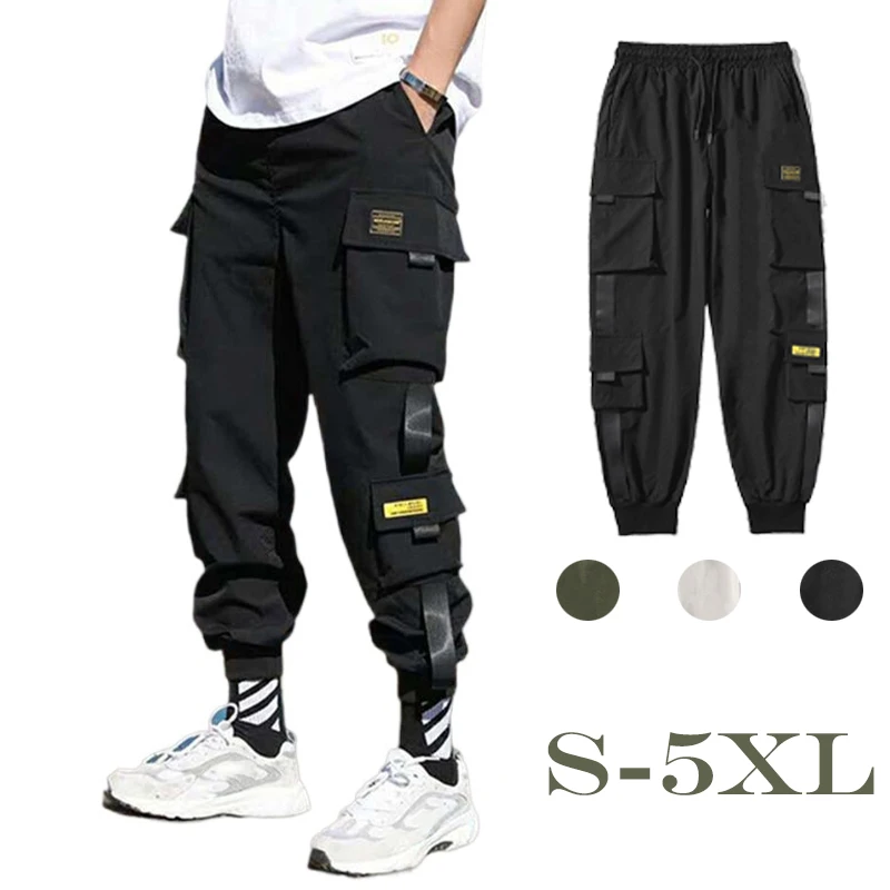 Men Patchwork Classic Cargo Pants Lightweight Hip Hop Sweatpants Jogger Fashion Elastic Waist Casual Trousers Pockets Streetwear