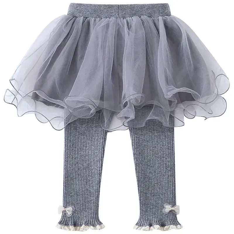 Baby Girls Spring Autumn Winter Mesh Tutu Skirts Pants Kids Leggings Children Fake 2pieces Trousers Birthday Princess Clothes