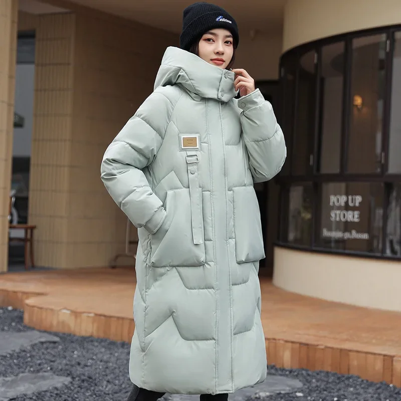 Women'S Long Cotton Padded Down Coat Hooded Winter Jacket Korean Loose Thicken Puffer Quilted Snow Wear Outdoor Jacket Woman