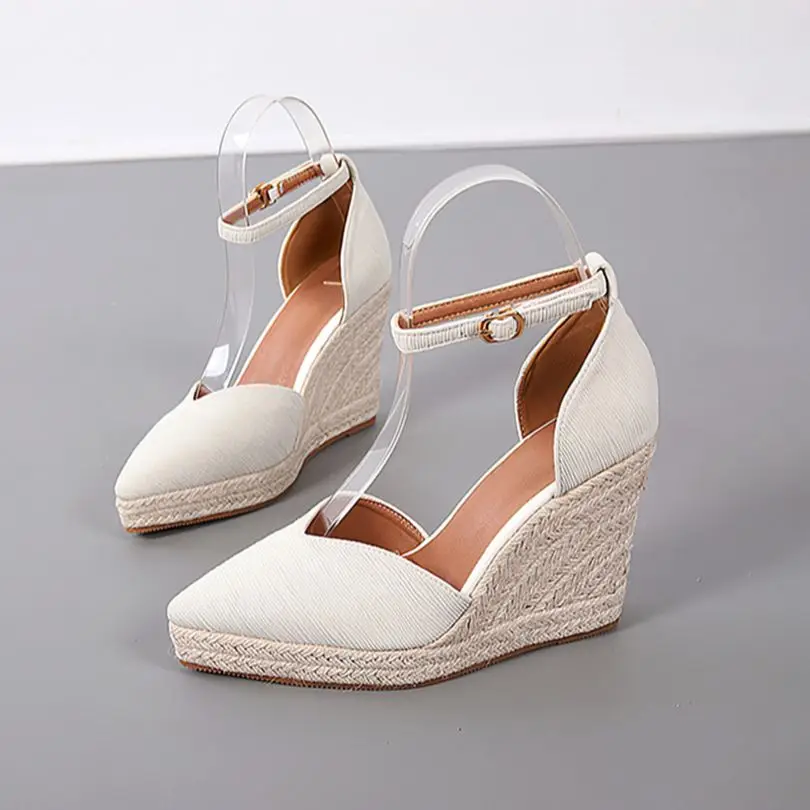 Platform Wedges Ankle Buckle Sandals Casual Heels Summer Gladiator Sapatos Mulher Sapato Feminino Pointed Toe Espadrill Shoes