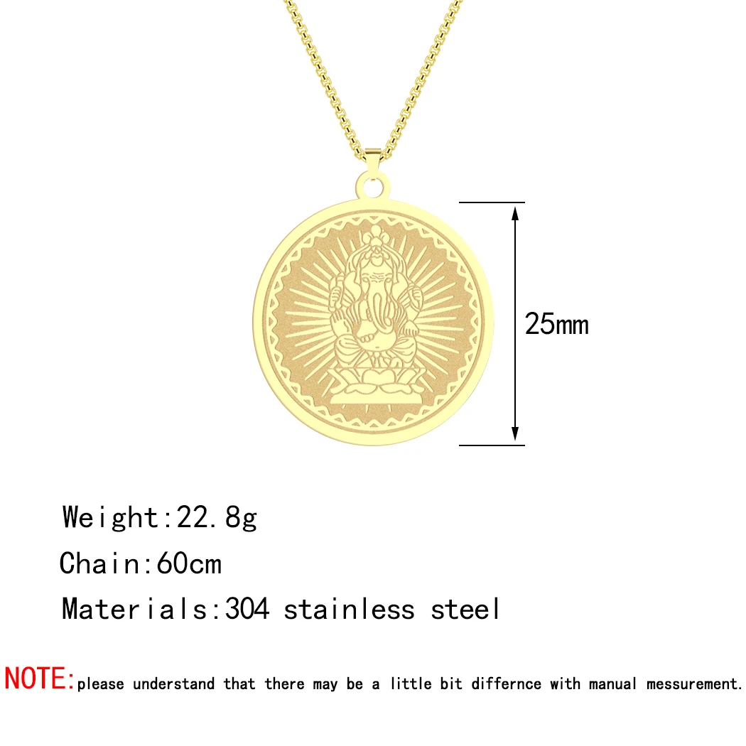 CHENGXUN Hindu Ganesha Coin Pendant Necklace for Men Womens Lord Ganesha Medallion Charm Neck Chain Spirit Totem Jewelry