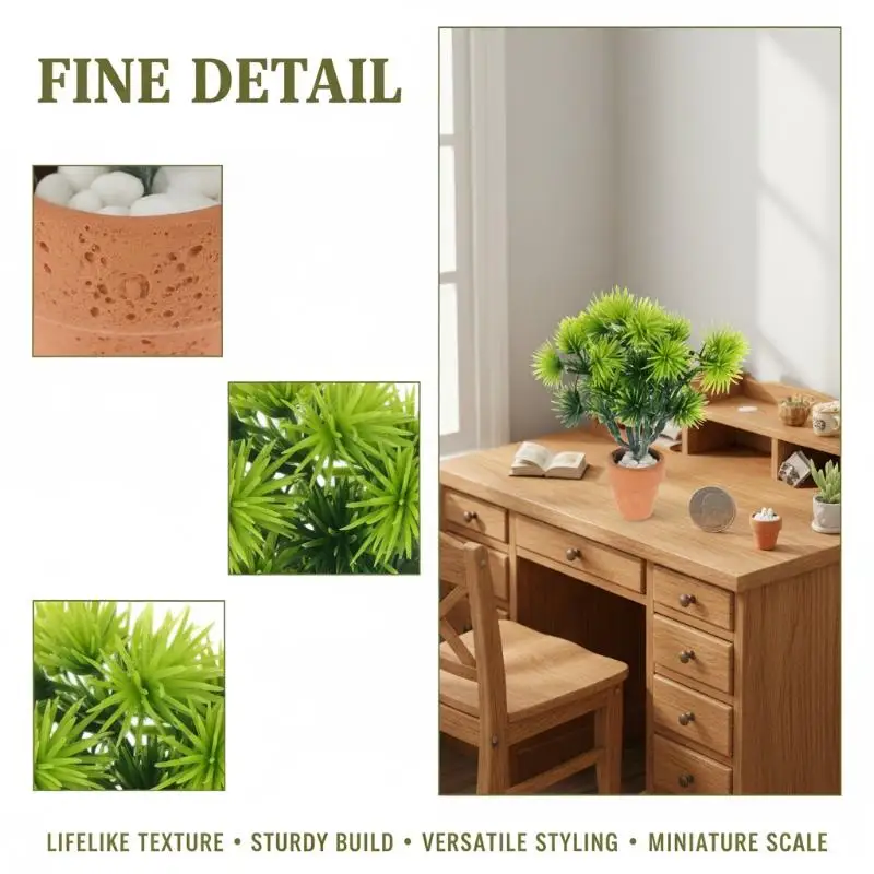 Miniature Pine Needle Potted Plant Ornament Dollhouse Greenery Decoration Toy Dolls House Micro Scene Layout Photography Props
