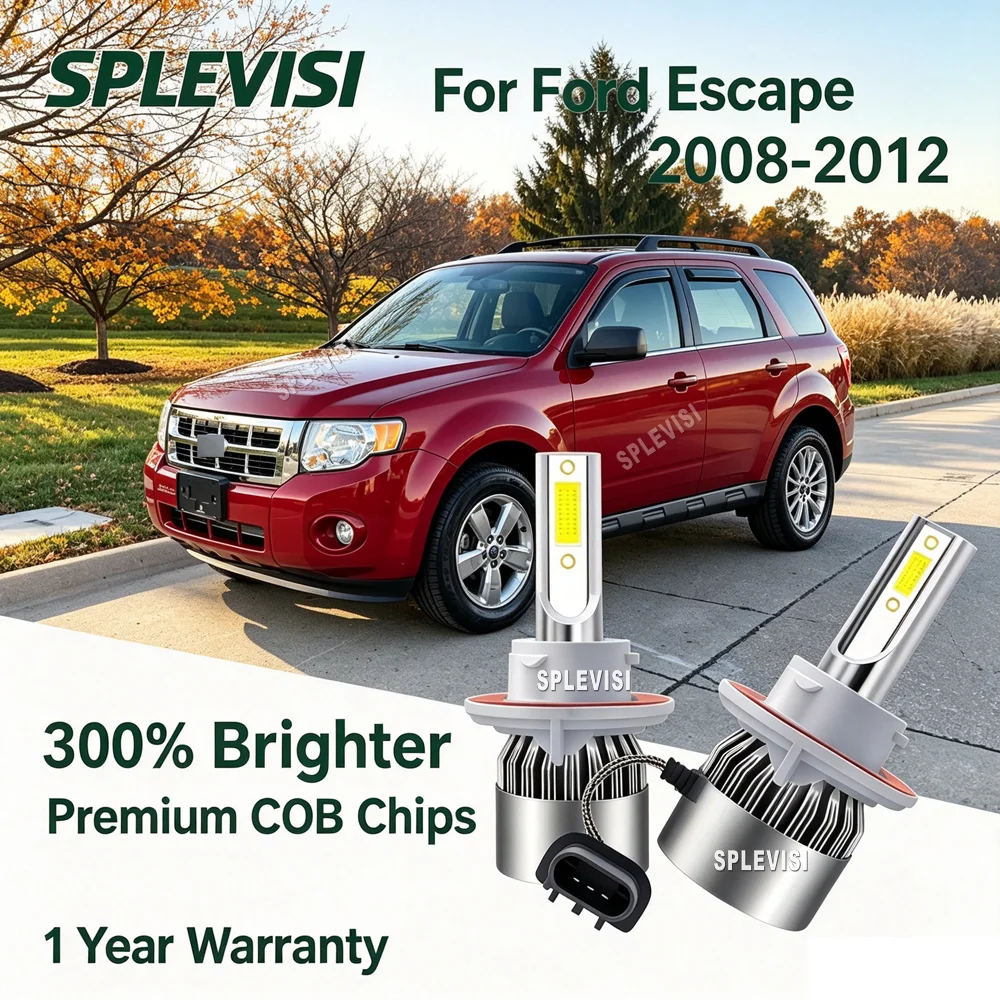 2Pcs H13/9008 LED 6000K White Headlamp Bulbs - ensures maximum heat dissipation For Ford Escape 2008 2009 2010 2011 2012