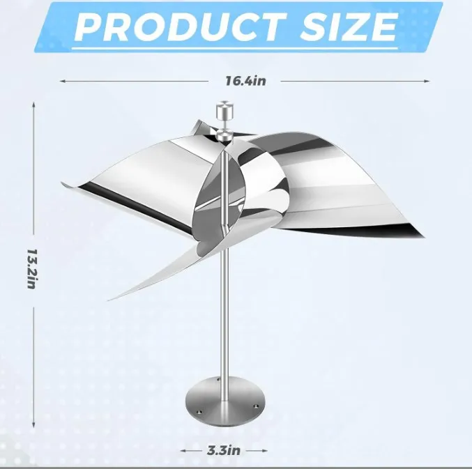 

2 Pieces Reflective Windmill Bird Deterrent Rotating Scaring Device All-Weather Repellent Outdoor Garden Pinwheel Yard Spinner