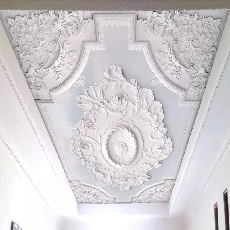 Customized Wallpaper 3D European White Flower Pattern Ceiling Mural Bedroom Living room sofa background wall restaurant  Hotel