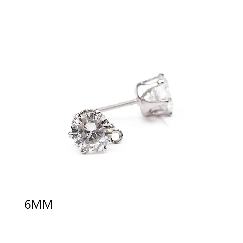 20PCS 6MM 8MM 18K Gold Color Plated Brass with Zircon Round with Hanging Hole Stud Earrings Diy Jewelry Findings Accessories