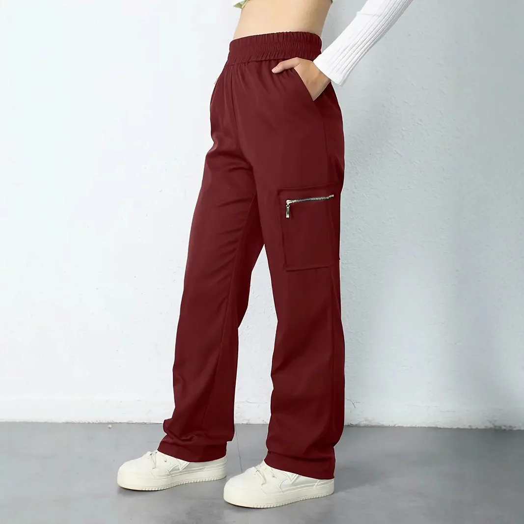 

2026 Spring and Summer New Trendy High-waisted Overalls Zipper Pockets Straight Casual Trousers