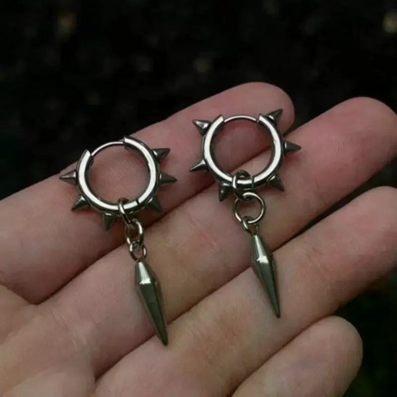 Gothic Y2K Spiked Ball Drop Earrings Grunge Aesthetic Morning Star Rivet Hoop Earrings For Women Men Punk Rock Jewelry
