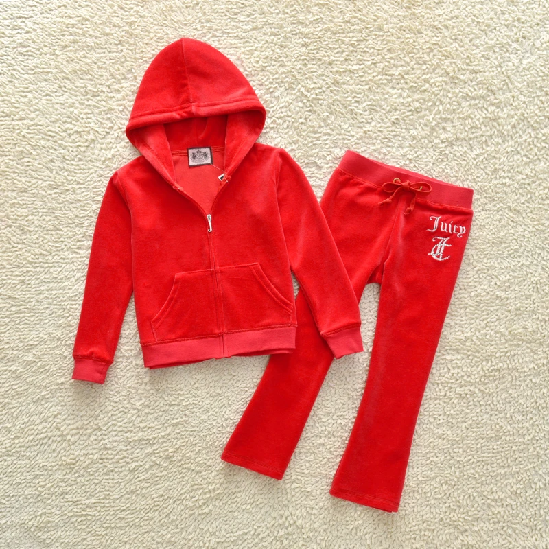 Set for Children 2 Pieces 2024 Spring Autumn Hoodies Top and Pants Suit Girl Velvet Clothing