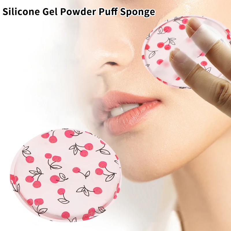 1/2 個チェリープリントシリコーンゲルパウダーパフスポンジフェイスコンシール化粧品パフアクセサリーファンデーションクリームなしパウダー