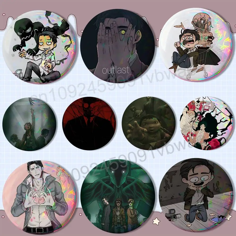 

Limitation game Outlast Trials Reflective Pin Tinplate Round Brooch Cartoon Cosplay Badges for Bag Hat Toys Gifts