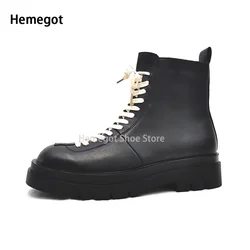 Black High-Top Platform Boots Men's Street Style Leather Side Zip Lace-Up Cool Rider Biker Boot Work Shoes New In Shoe for Males