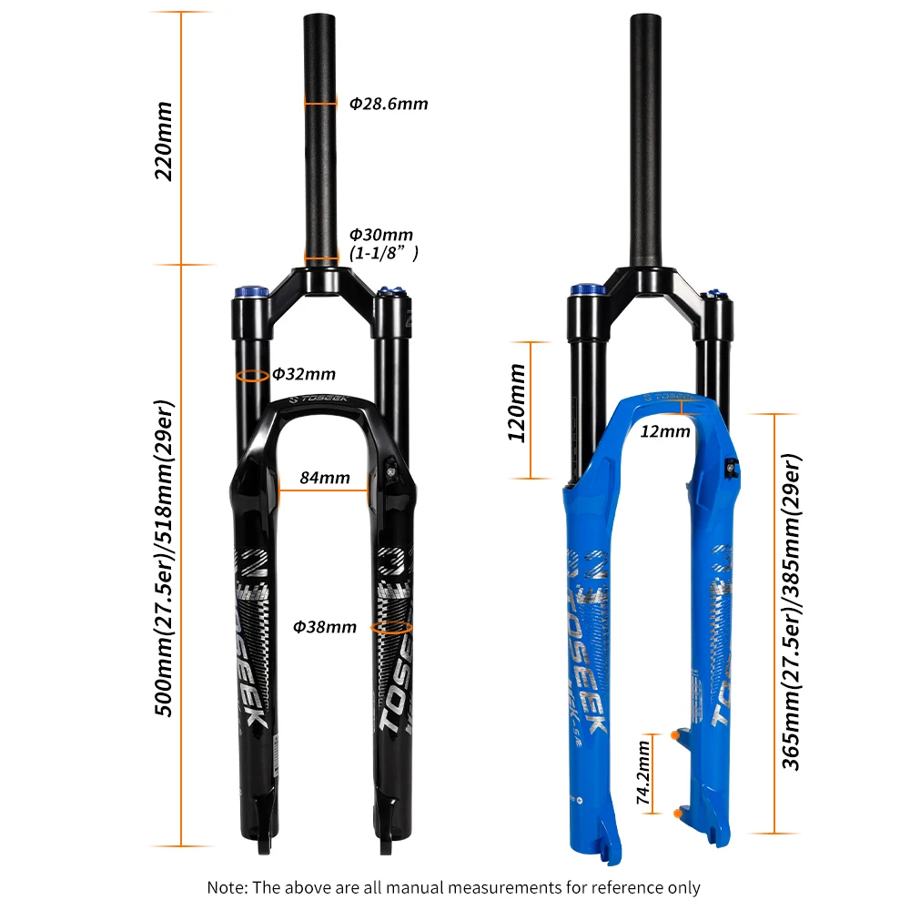 TOSEEK TFK-SA Quick Release Magnesium Alloy MTB Bicycle Fork 27.5/ 29er Inch Mountain Bike RL120mm Air Suspension Fork