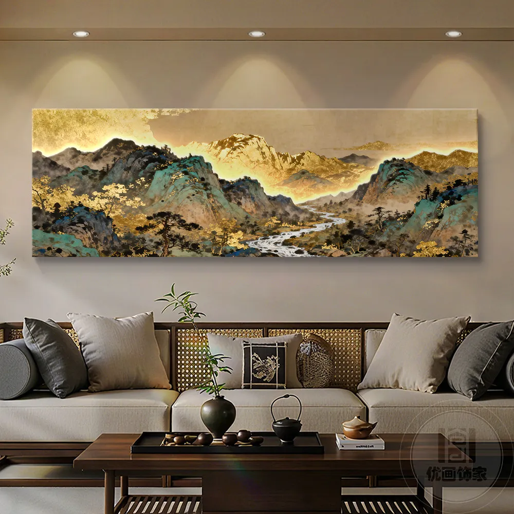 Modern light luxury living room decoration painting landscape background wall hanging painting three-dimensional luminous mural