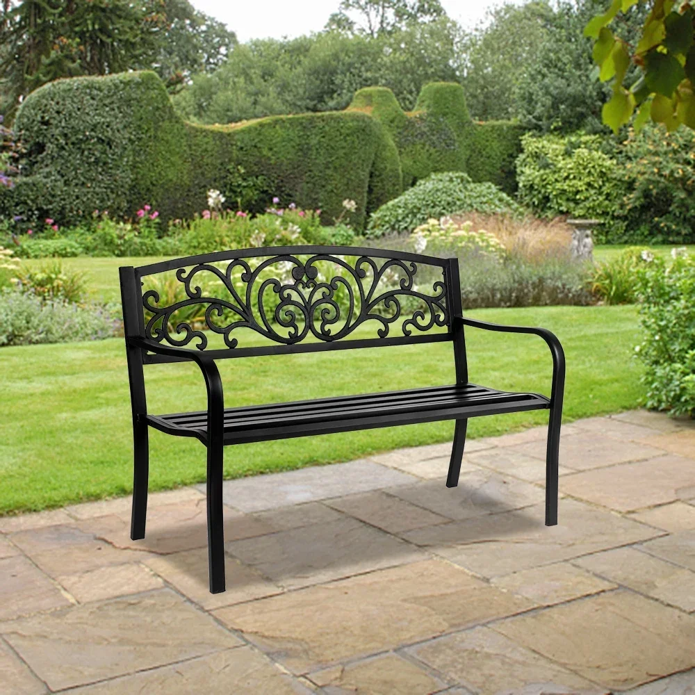 

50" Iron Outdoor Courtyard Decoration Park Leisure Bench Garden Chairs