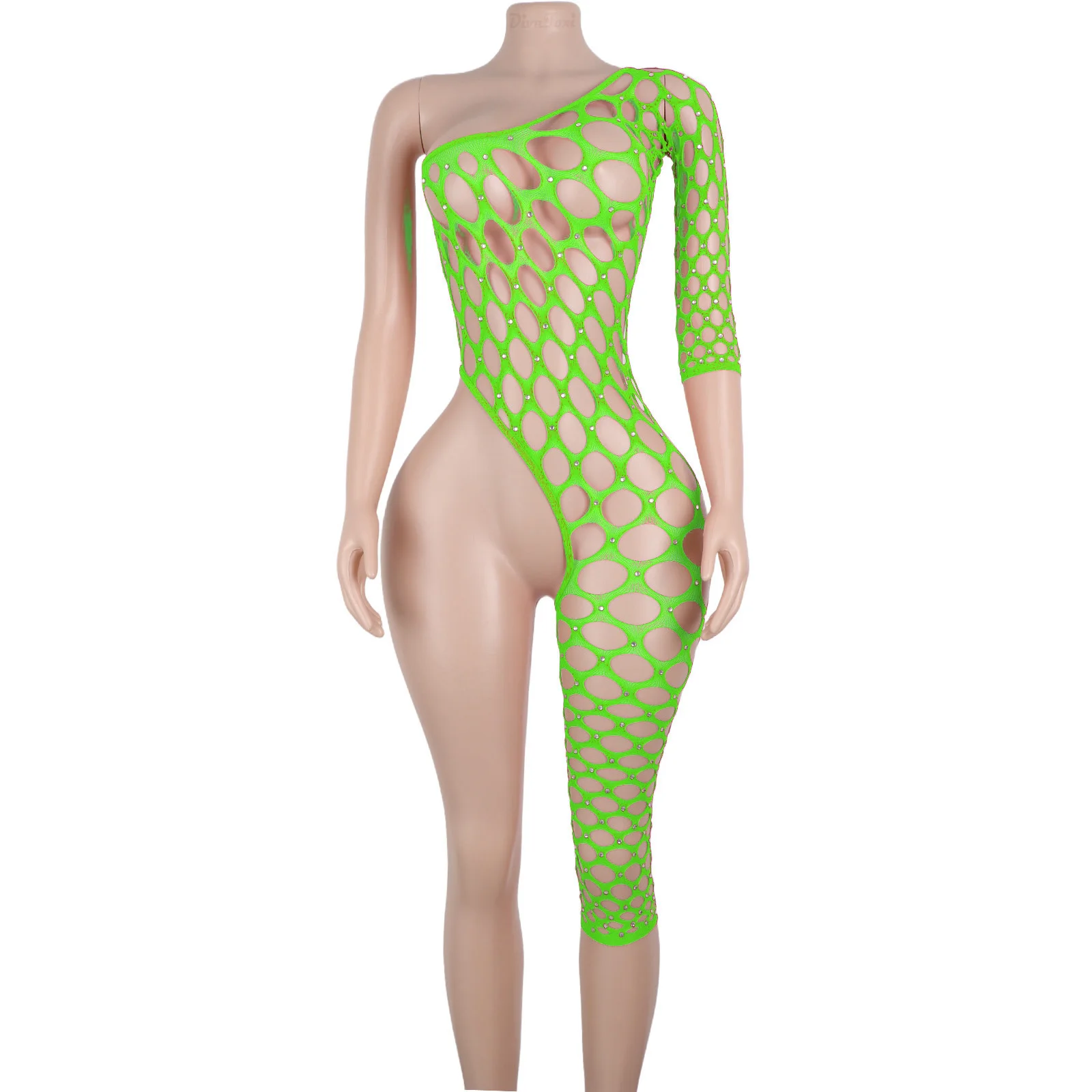 Ажурный комбинезон с вырезом, сетчатая экзотическая танцевальная одежда, брюки с длинными рукавами и стразами для девочек, эластичная одежда Go Go Pole, купальный костюм