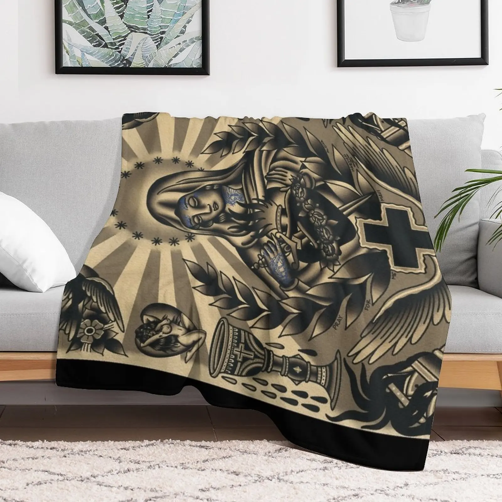 Virgin Mary watercolor painting flash sheet (( horizontal version )) Throw Blanket Spring Fall Cozy Throw Blanket for Couch