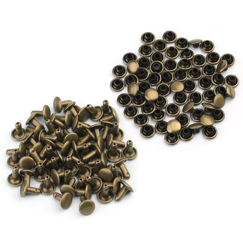 50set 6mm-12mm metallo doppio cappuccio rivetti borchie rivetto rotondo per borsa artigianale in pelle cintura indumenti cappello scarpe collare per animali domestici Decor