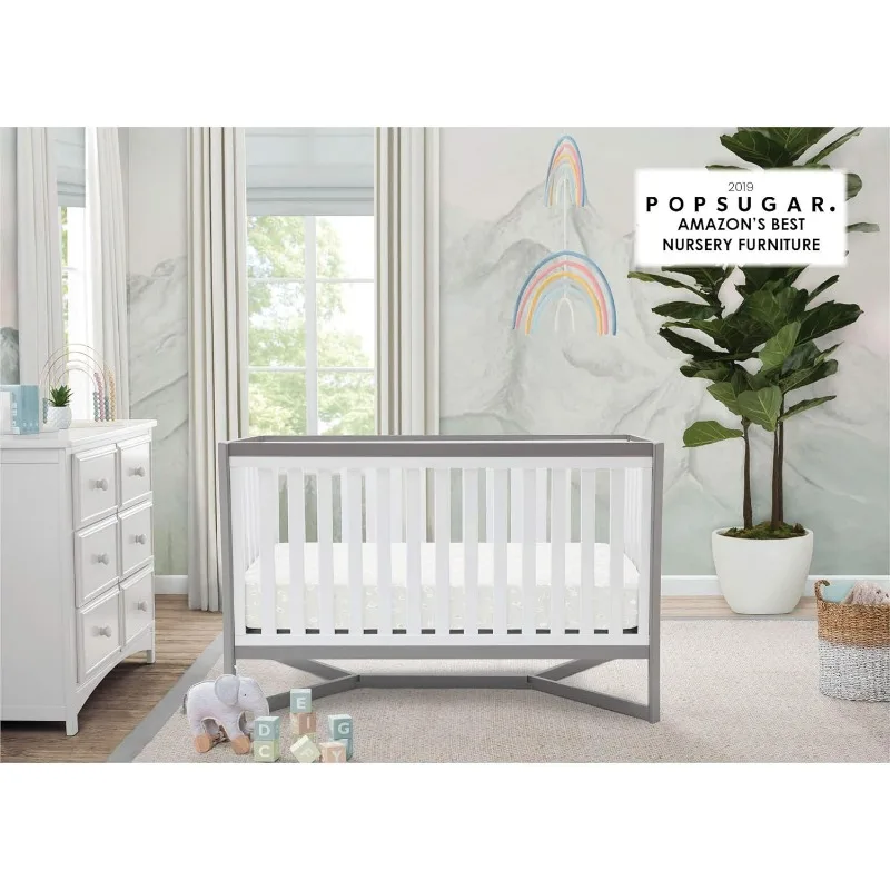 Delta Children Tribeca 4-in-1 Convertible Crib, White/Grey