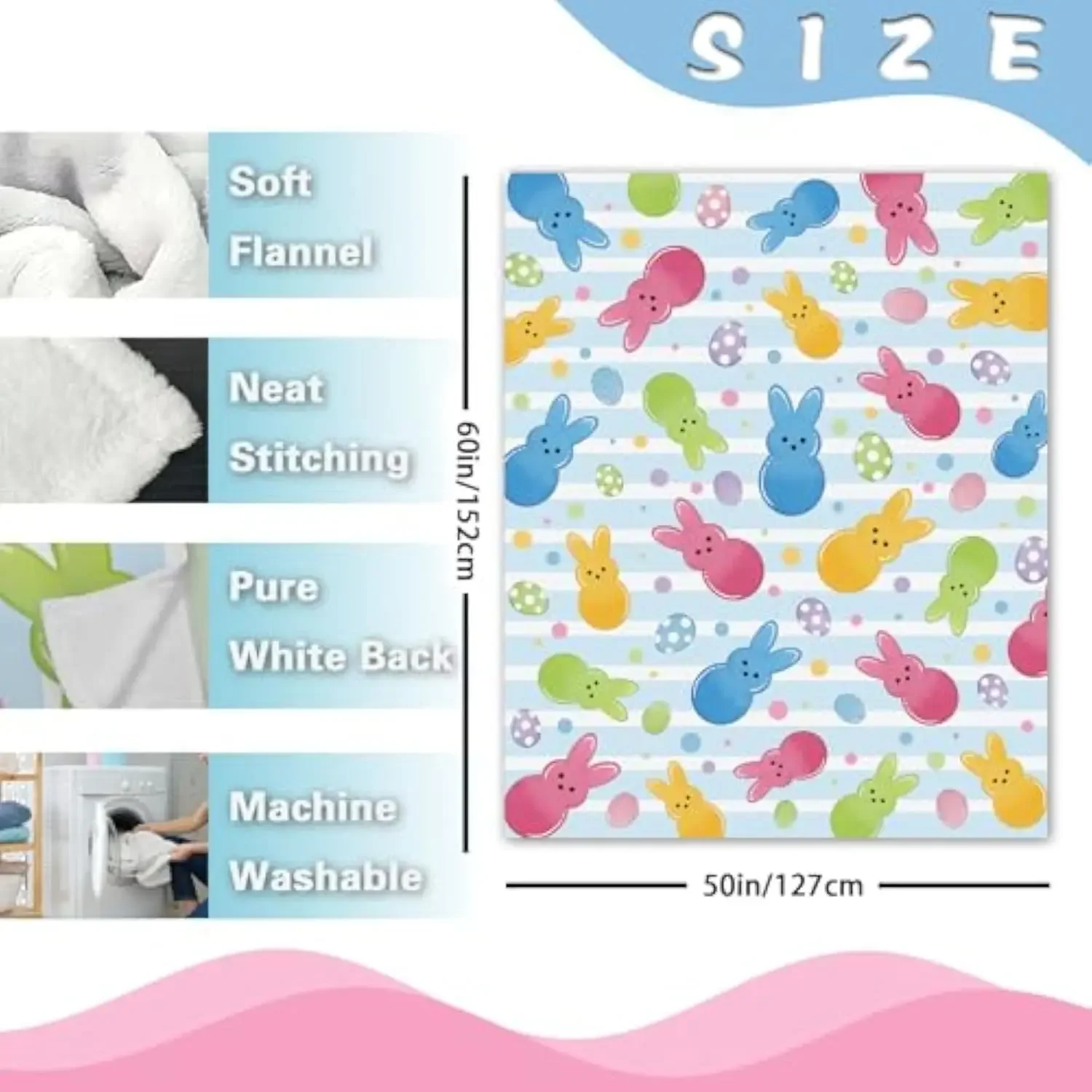 Peeps Bunny Easter Eggs Flannel Throw Blanket Cute Rabbit Spring Soft Fleece for Sofa Bed