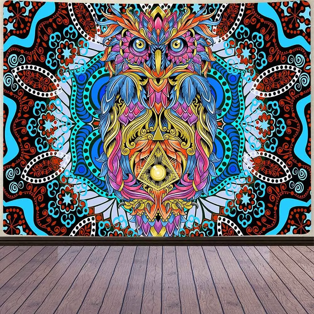 

Hippie Bohemian Psychedelic Owl Tapestry Fantasy Animal Aesthetics Art Tapestry Wall Hanging for Living Room Dorm Bedroom Decor