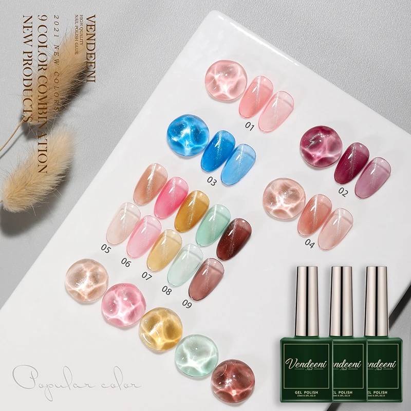 

Vendeeni 9 Colors/set Crystal Transparent Cat Eye Gel Nail Polish Soak Off Jelly Nude Nail Art Gel Lacquer Magnetic Varnish 15ml