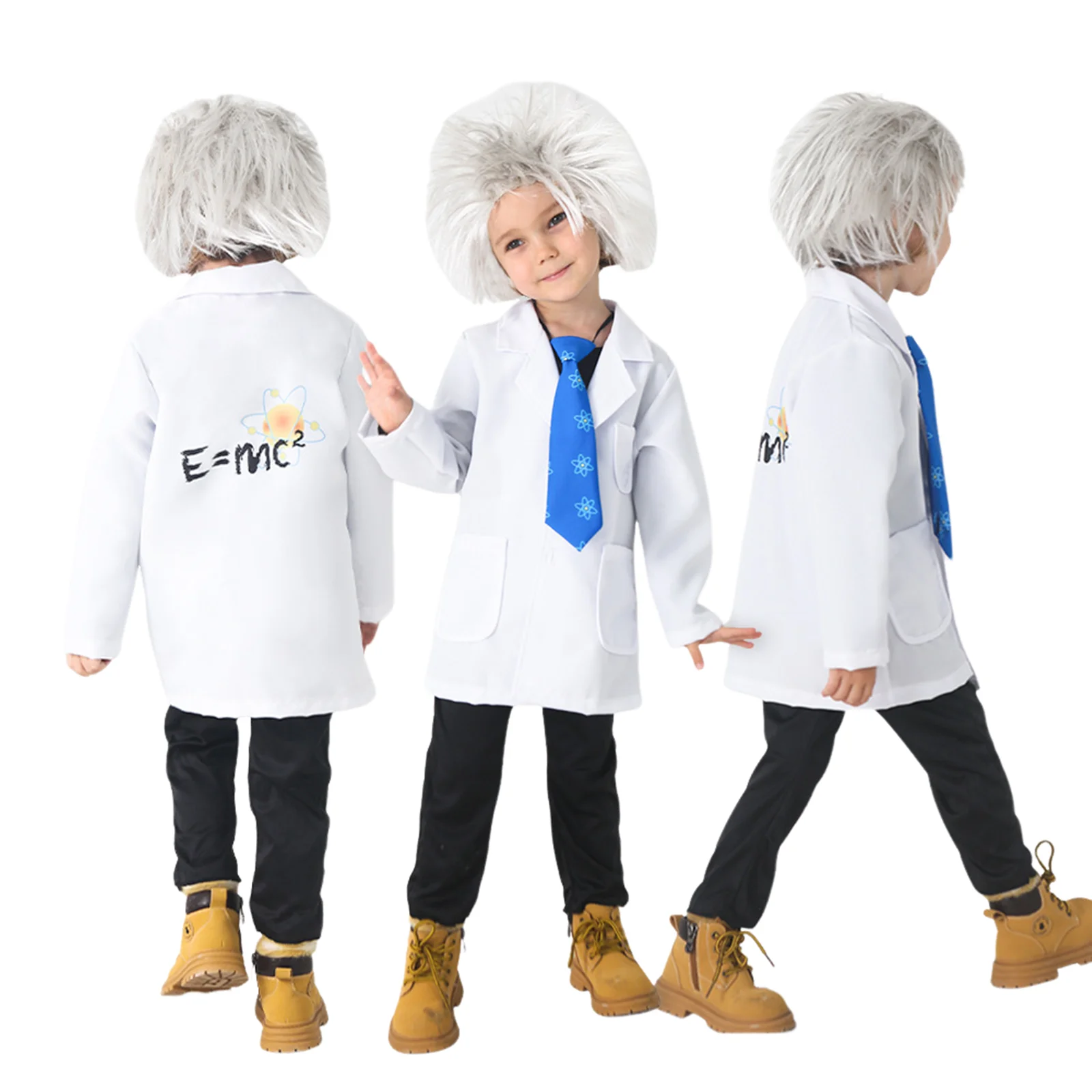 Anime Children White Doctor Uniform Long Trench Blue Tie Without Pants Shirt Physicist Cosplay Costume for Halloween Xmas Party