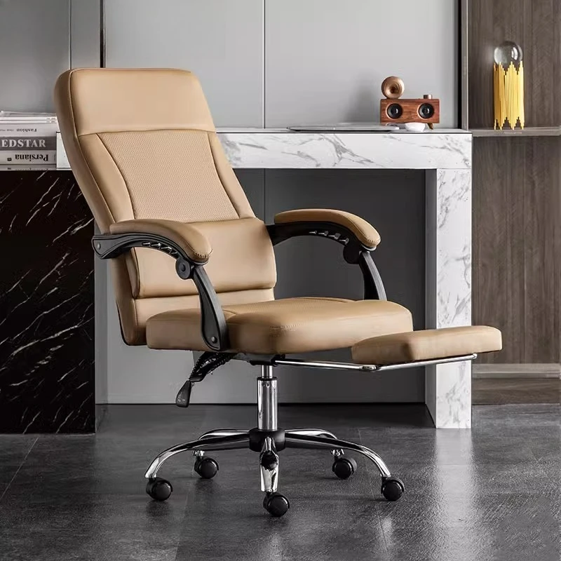 Office chair leather comfortable sedentary simple reclining adjustable ergonomics study computer chair High Quality