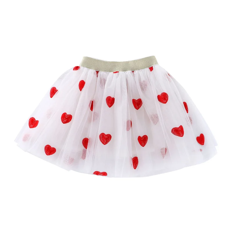 Cute Embroidered Girls Mesh Princess Tutu Skirt Summer Chlid Fashion Pleated Skirts Valentine\'s Day Party Dance Clothes 2-12T