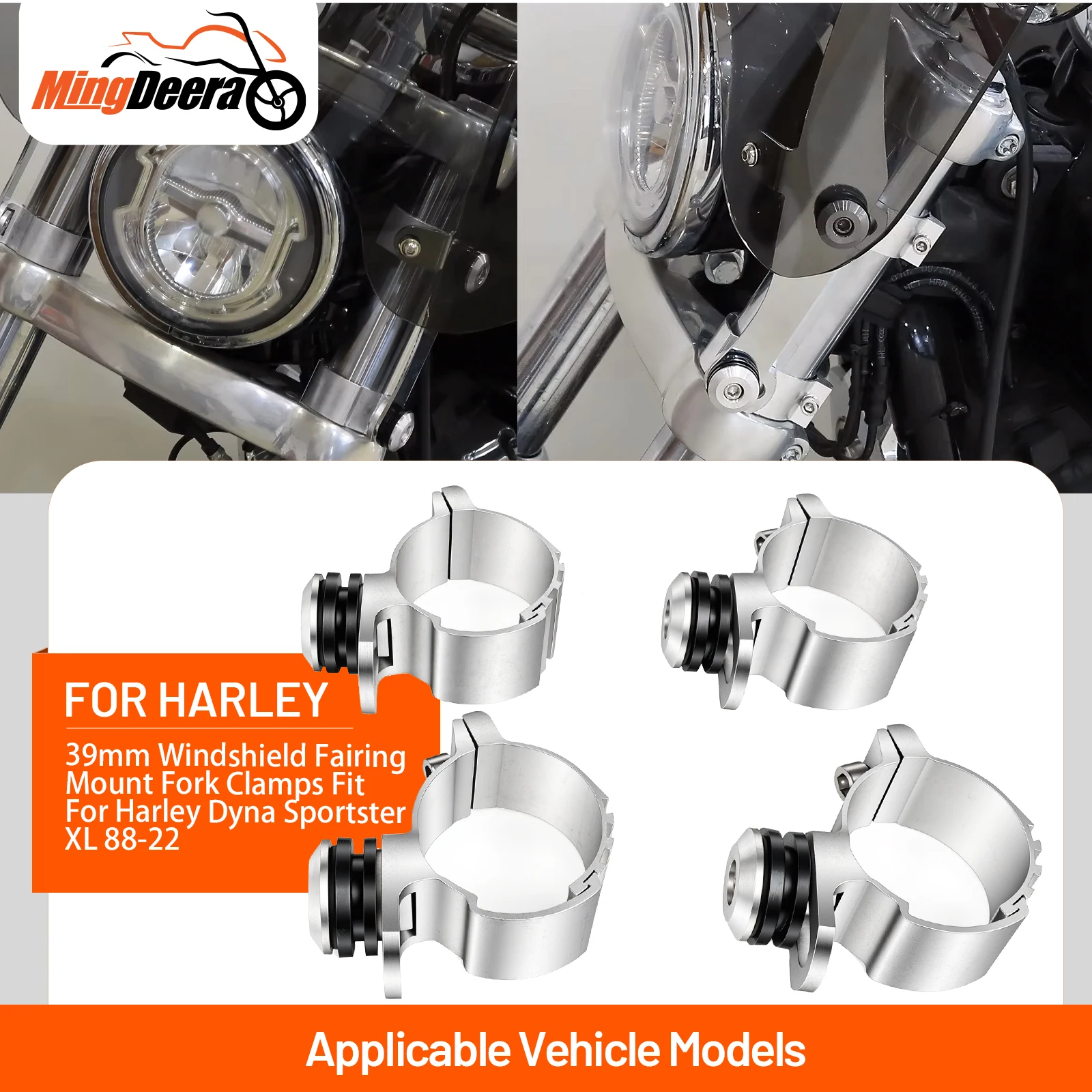 

Motorcycle 39mm Front Windshield Windscreen Clamp For Harley Dyna Sportster XL 1988-2022 With 39mm Front Windshield