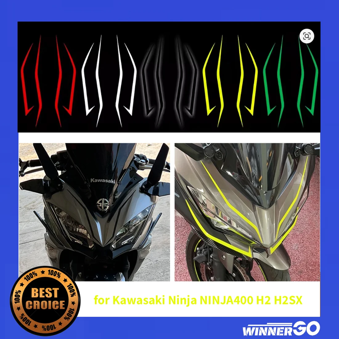 

4 PCS Motorcycle Fairing Sticker Decoration Reflective Cool Front Pull Headlight Decals for Kawasaki Ninja NINJA400 H2 H2SX