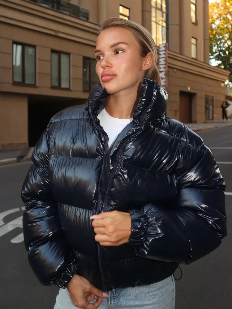 Women Solid Shiny Padded Hooded Winter Coat Glossy Long‑sleeve Thick Warm Winter Quilted Outerwear Casual Cotton‑padded Jackets 2 Women Solid Shiny Padded Hooded Winter Coat Glossy Long‑sleeve Thick Warm Winter Quilted Outerwear Casual Cotton‑padded Jackets 2