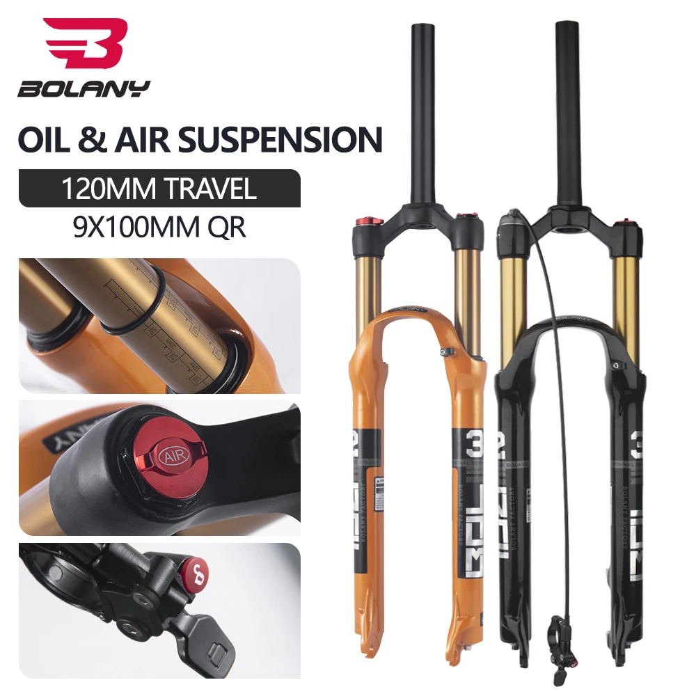 

BOLANY bicycle fork 26/27.5/29 inches,mountain bike oil air front suspension, 120mmtravel quick releasefork bicycle accessories