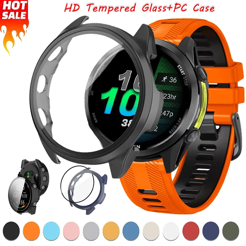 HD Tempered Glass+PC Case For Garmin Forerunner 970 570 965 165 All-around Screen Anti-fall Protective Shell Vivoactive 5 Cover
