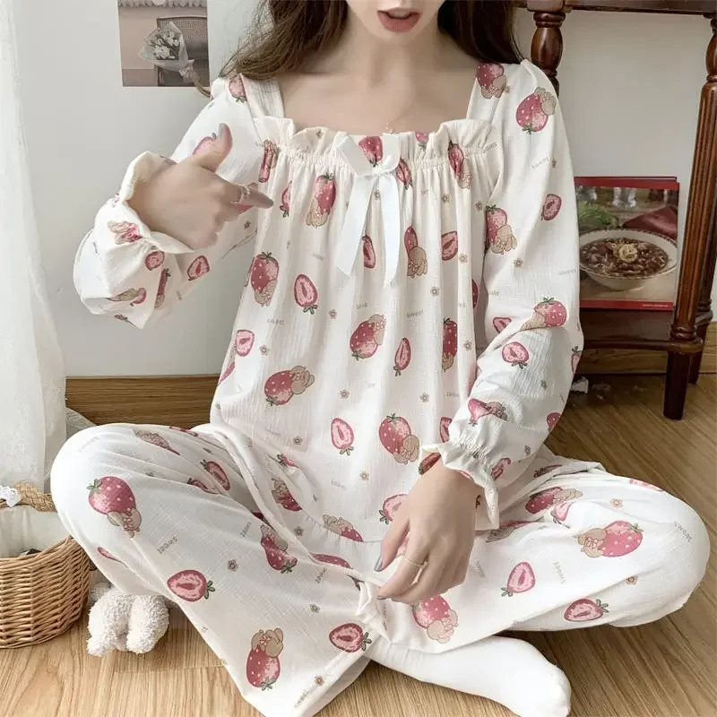 

Sleepwear Women's Clothing Autumn Long Sleeve Home Loose Cozy Simple Affordable Skinny Soft Sophisticated Sweet Cute Princess