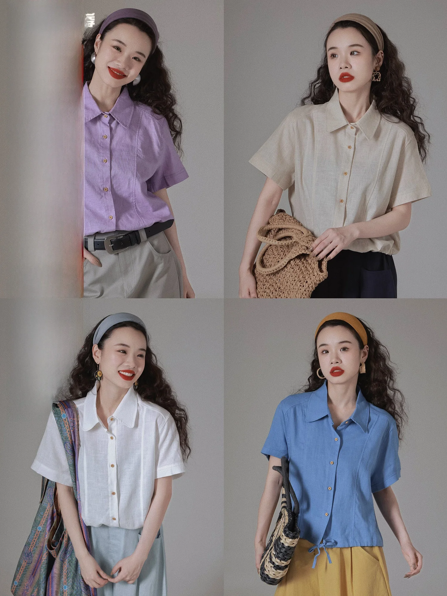 

Летняя легкая повседневная рубашка Ivy Yang из хлопка и льна прямого кроя с коротким рукавом, классическим воротником и элегантным подолом на шнурке