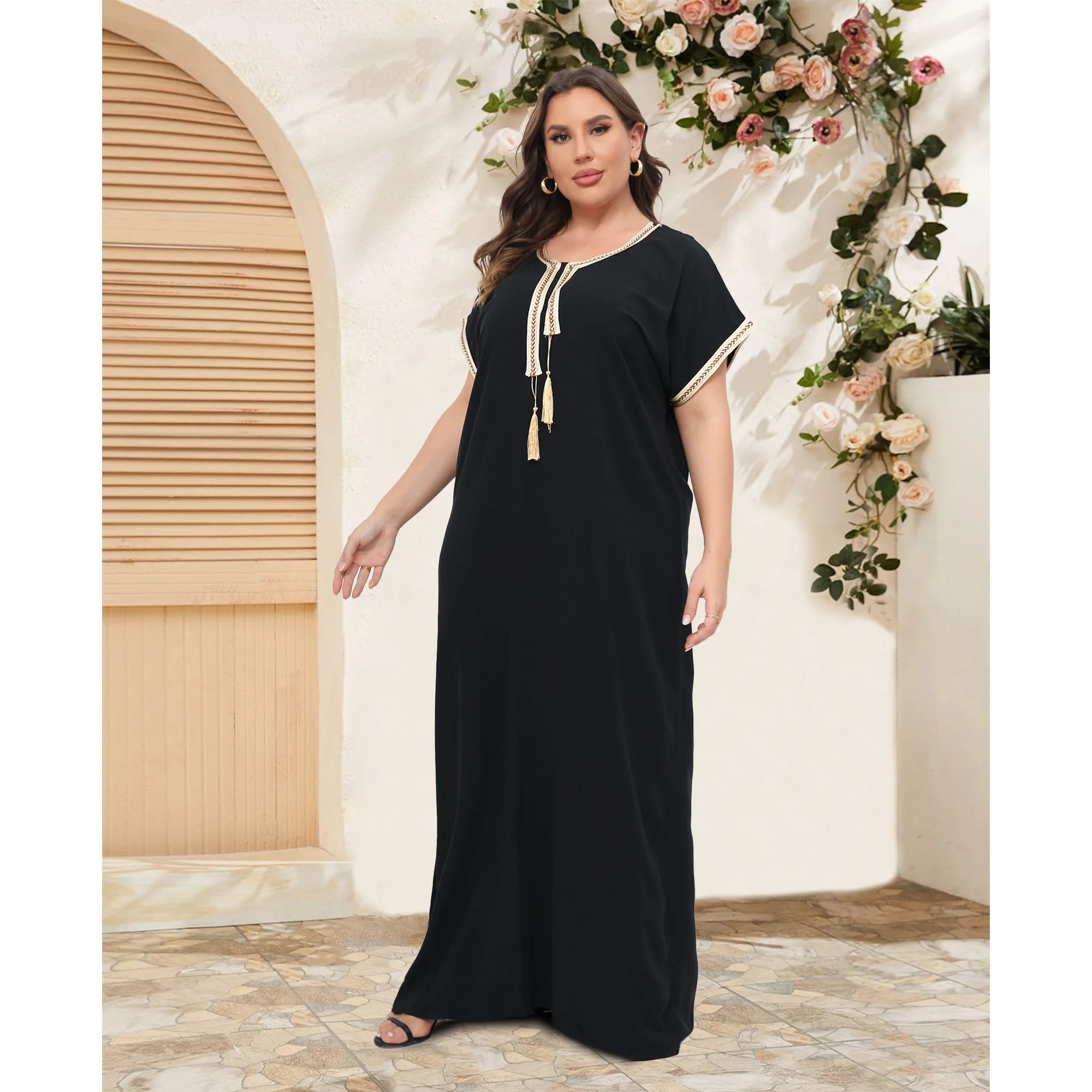 African Plus Size MoroccaTraditional Dress Abaya For Women Loose Caftan Elegant Dresses Dashiki Loungewear Short Sleeve Cover up