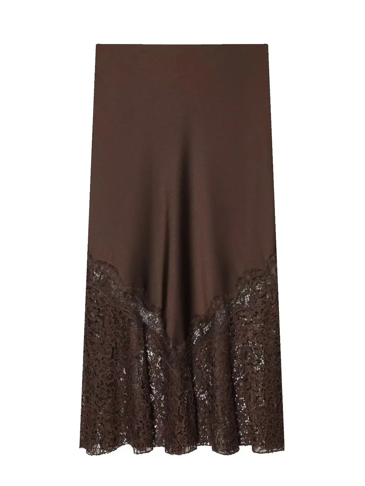 2026 New Arrival Fashion Women's European Vintage Silk Satin Lace Skirts Lady Elegant Zipper Slit Brown Evening Party Long Skirt