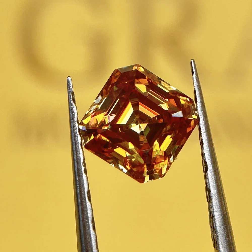 

Asscher Cut яркий цвет шампанского VVS1 свободный муассанит 6x6-10x10 мм 1-5 карат с GRA DIY для ювелирных изделий настоящие ювелирные изделия