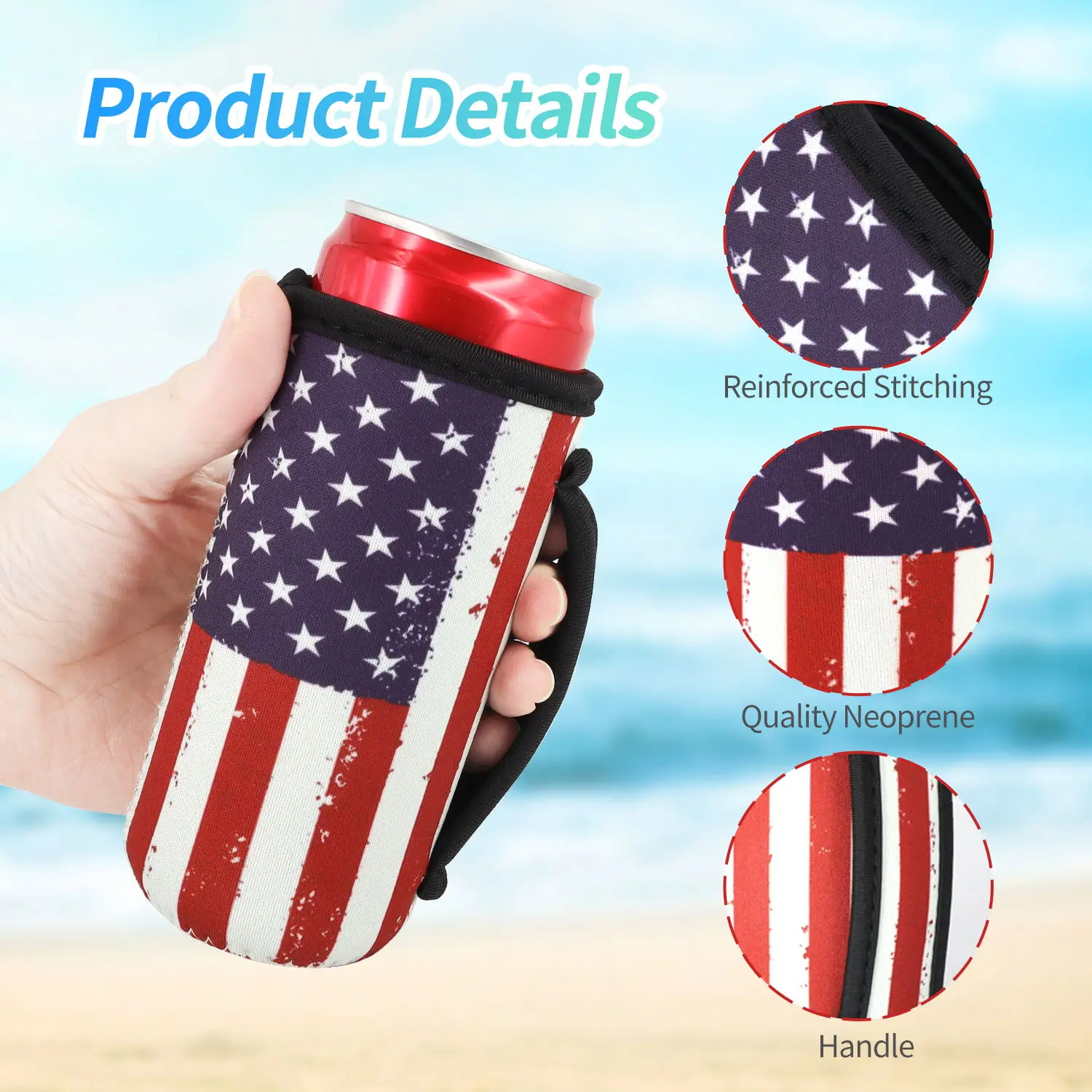 3 Pack Reusable Neoprene Insulated Can Sleeve with Handle for Soda, Energy drink, Pop, Beer, Hard Seltzer