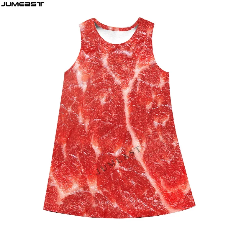 Jumeast Y2K Frauen 3d bedruckte Kleider Hip Hop Food Fleisch Sommer ärmelloses Kleid Hosenträger Nachthemd