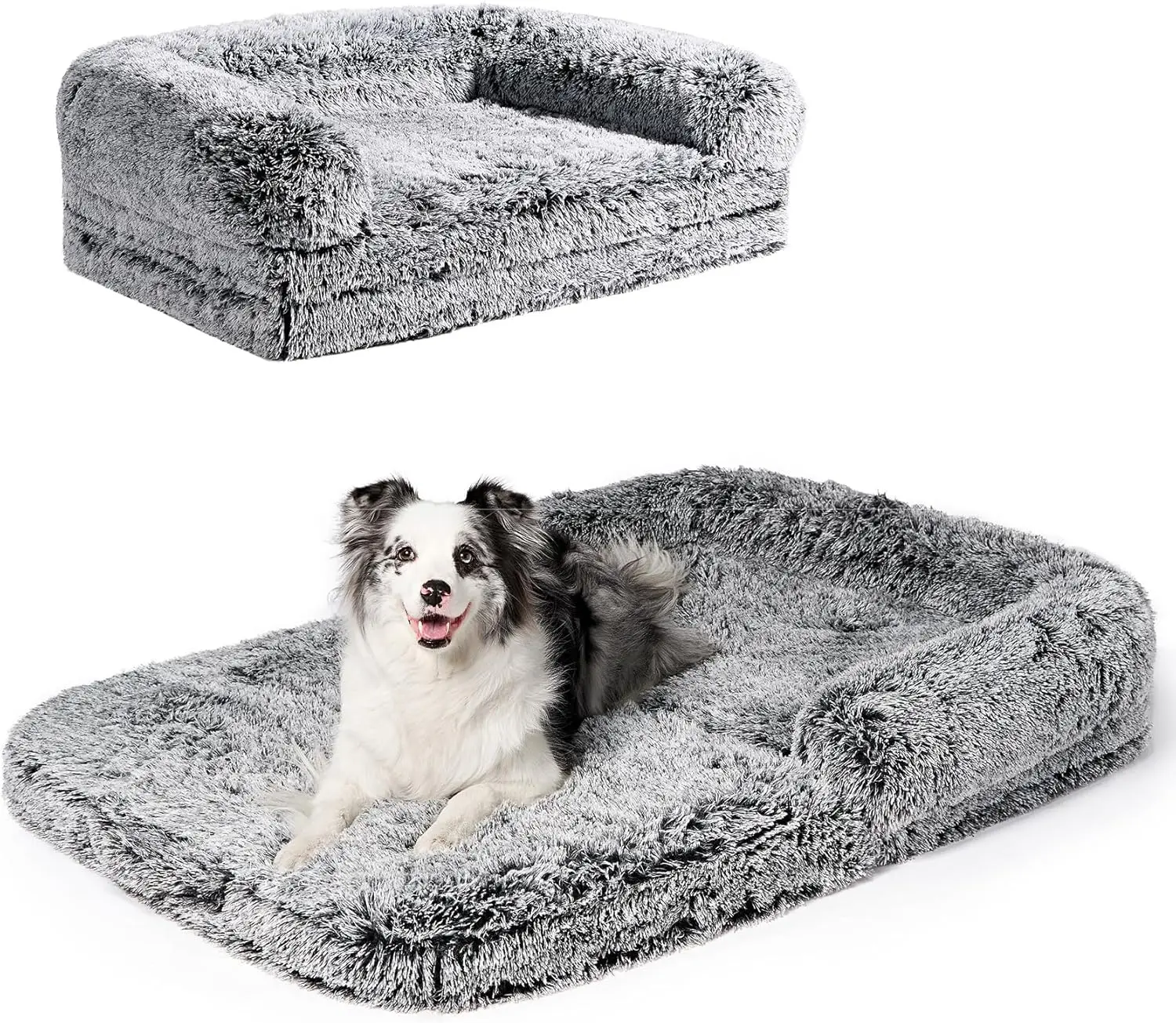 

Foldable XXL Dog Bed for Large Sized Dog, 54'x38'x7.5' Faux Fur Fluffy Pet Couch Bed, Orthopedic Calming Memory Foam Big Pet