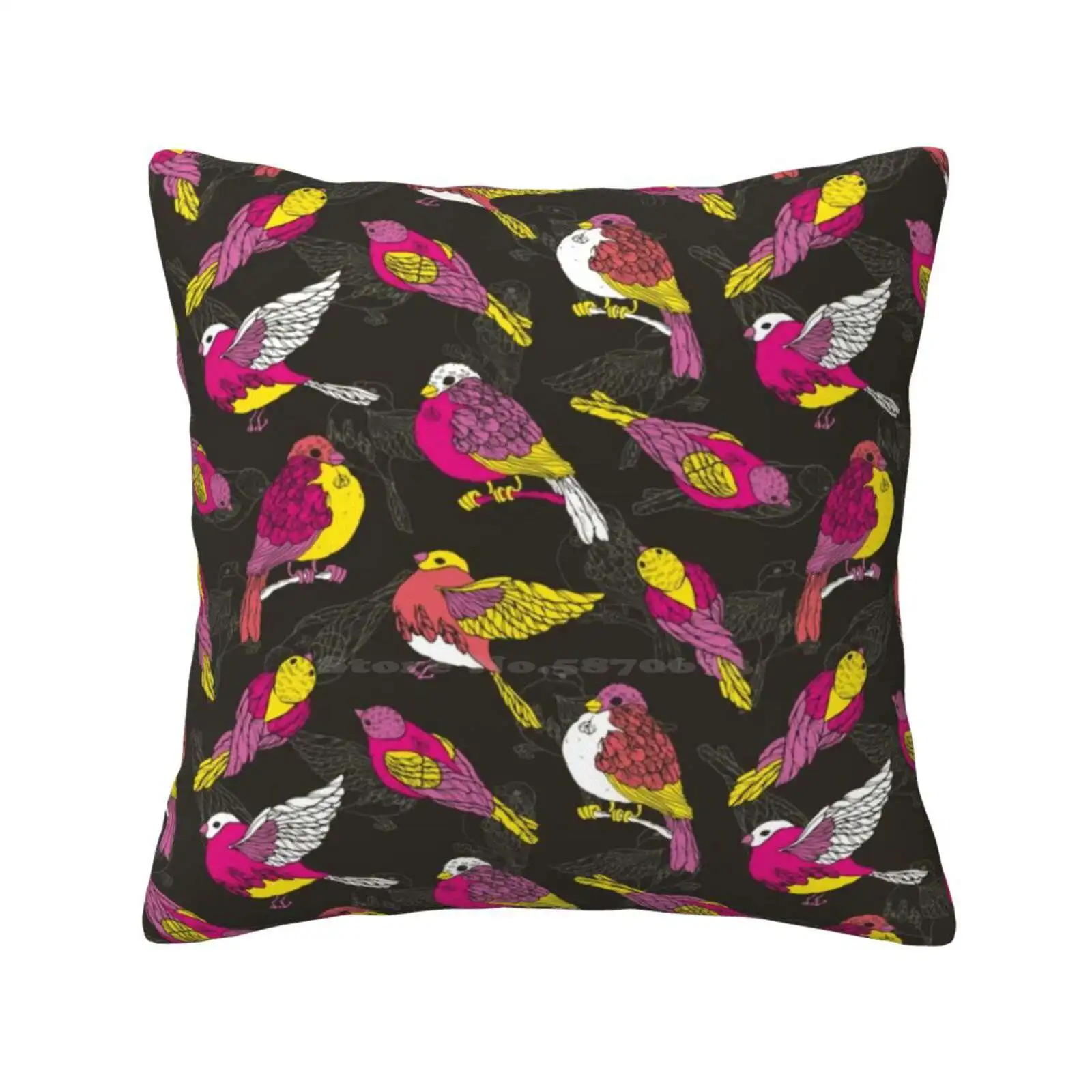 Funny Sparrows Pillows Case Bedroom Home Decoration Seamless Pattern Ornament Bird Animal Sparrow Nature Figure Line